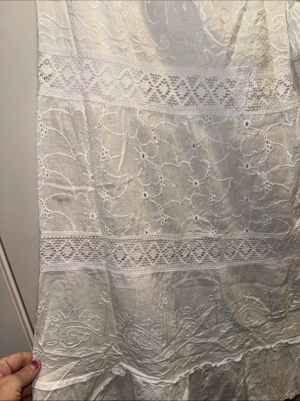 ๐ Gorgeous White Waves Embroidered Maxi Skirt w Drawstring Waist. L/XL NWT!๐ฅ๐ฅ - Picture 4 of 6